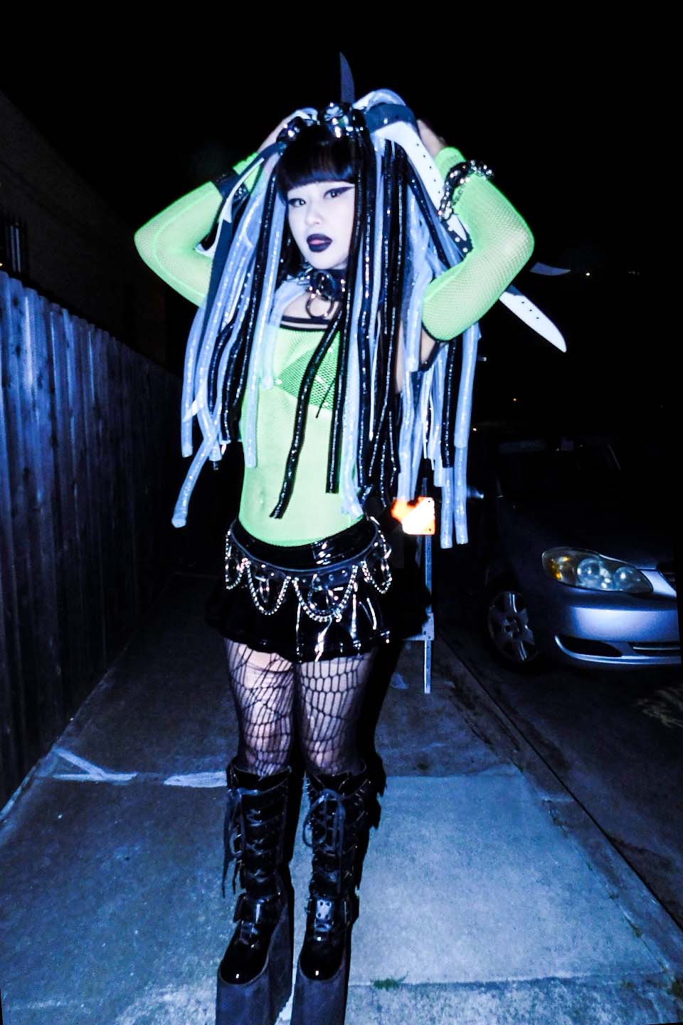 Cyber Green Transformer Fishnet Top - Image 5