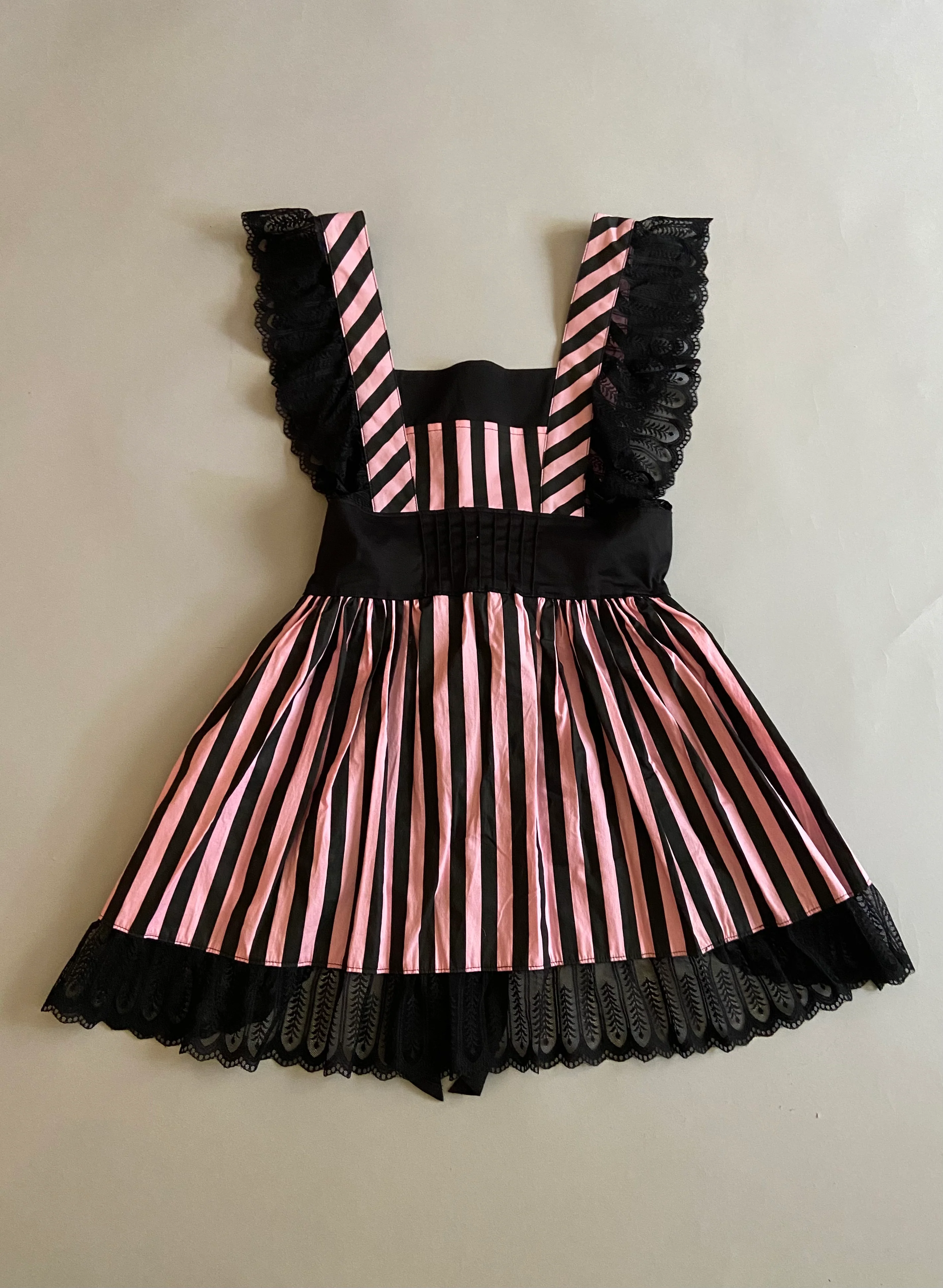 Vintage Lip Service Blacklist Black and Pink Striped Apron