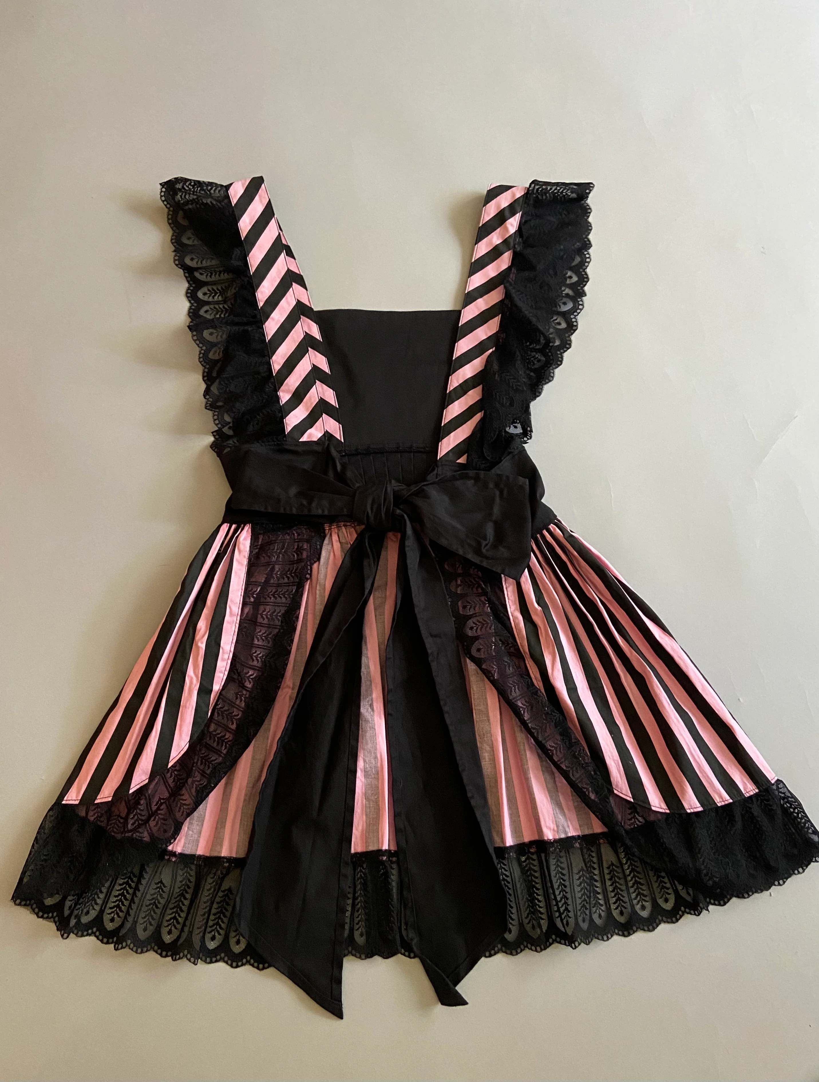 Vintage Lip Service Blacklist Black and Pink Striped Apron - Image 2