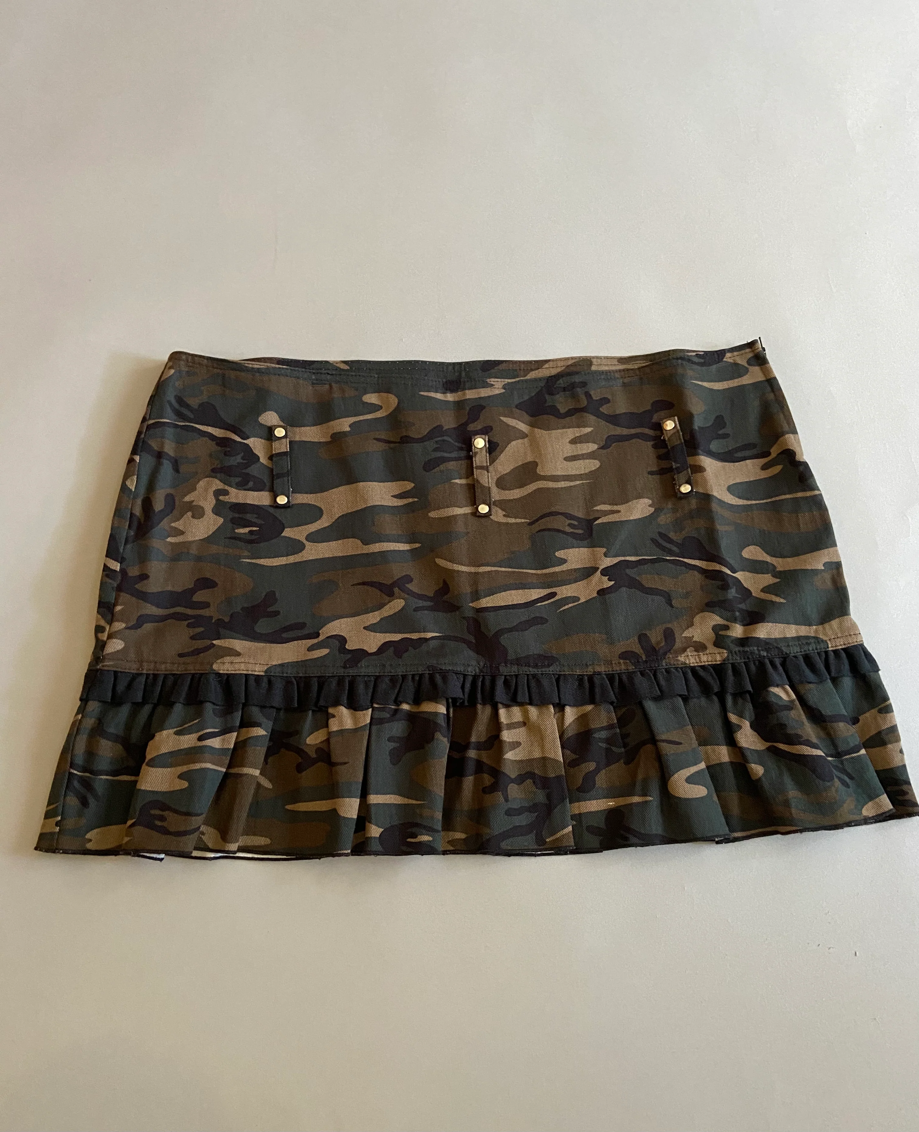 Vintage Lip Service Camo Ruffle Mini Skirt