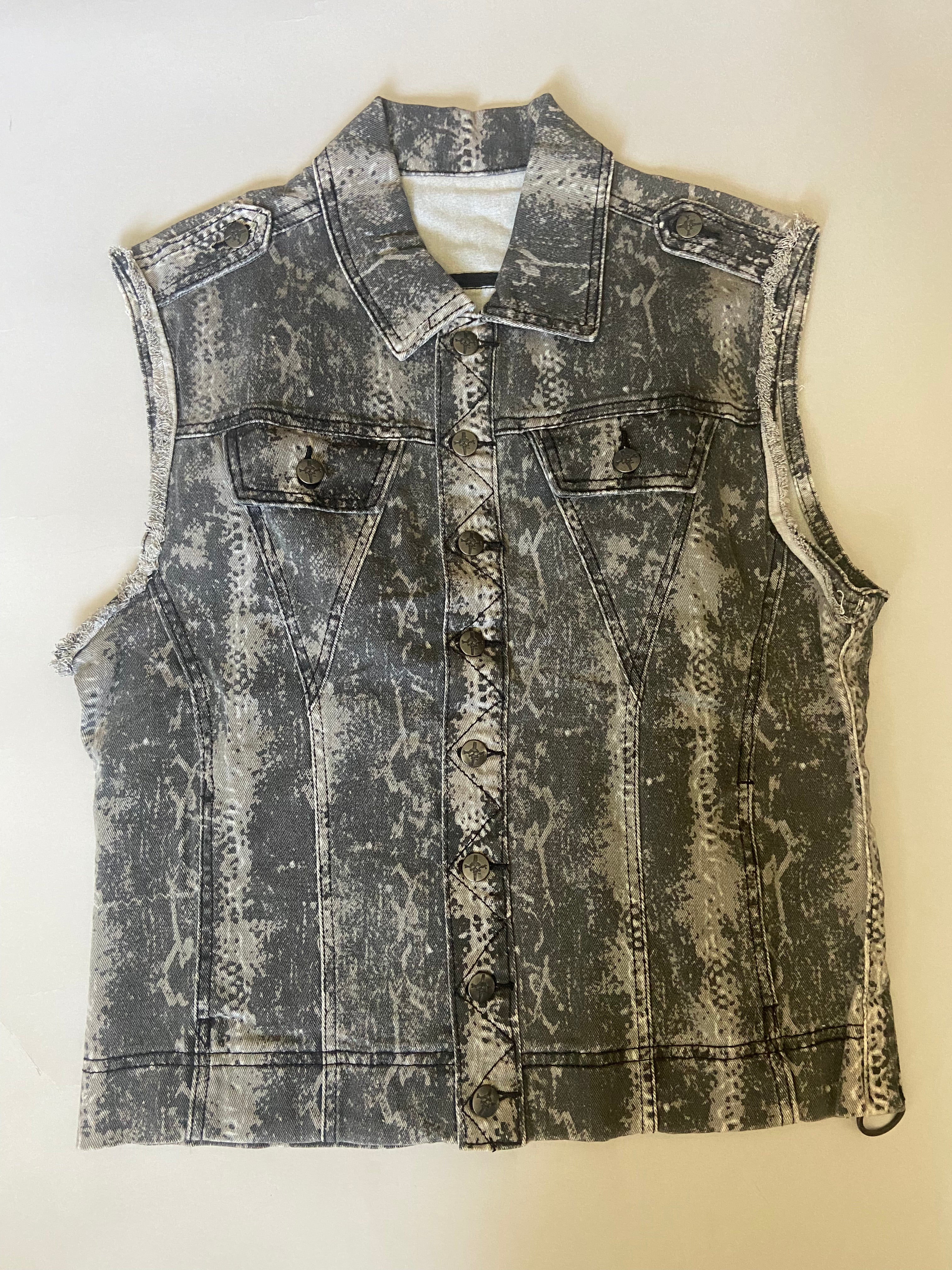 Vintage Stretch Twill Distressed Men's Vest with Snakeprint - size M