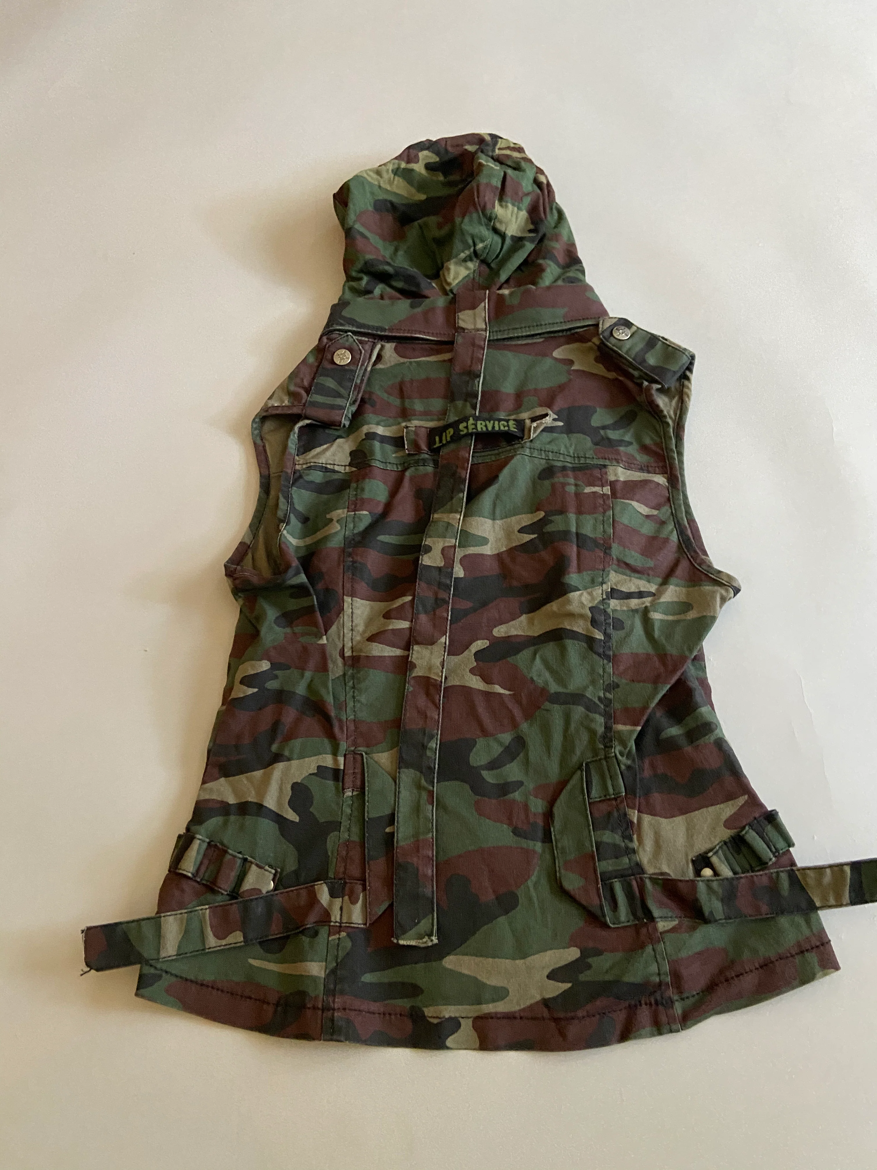 Vintage Lip Service Womens Green Camo Snap Up Vest - Image 2