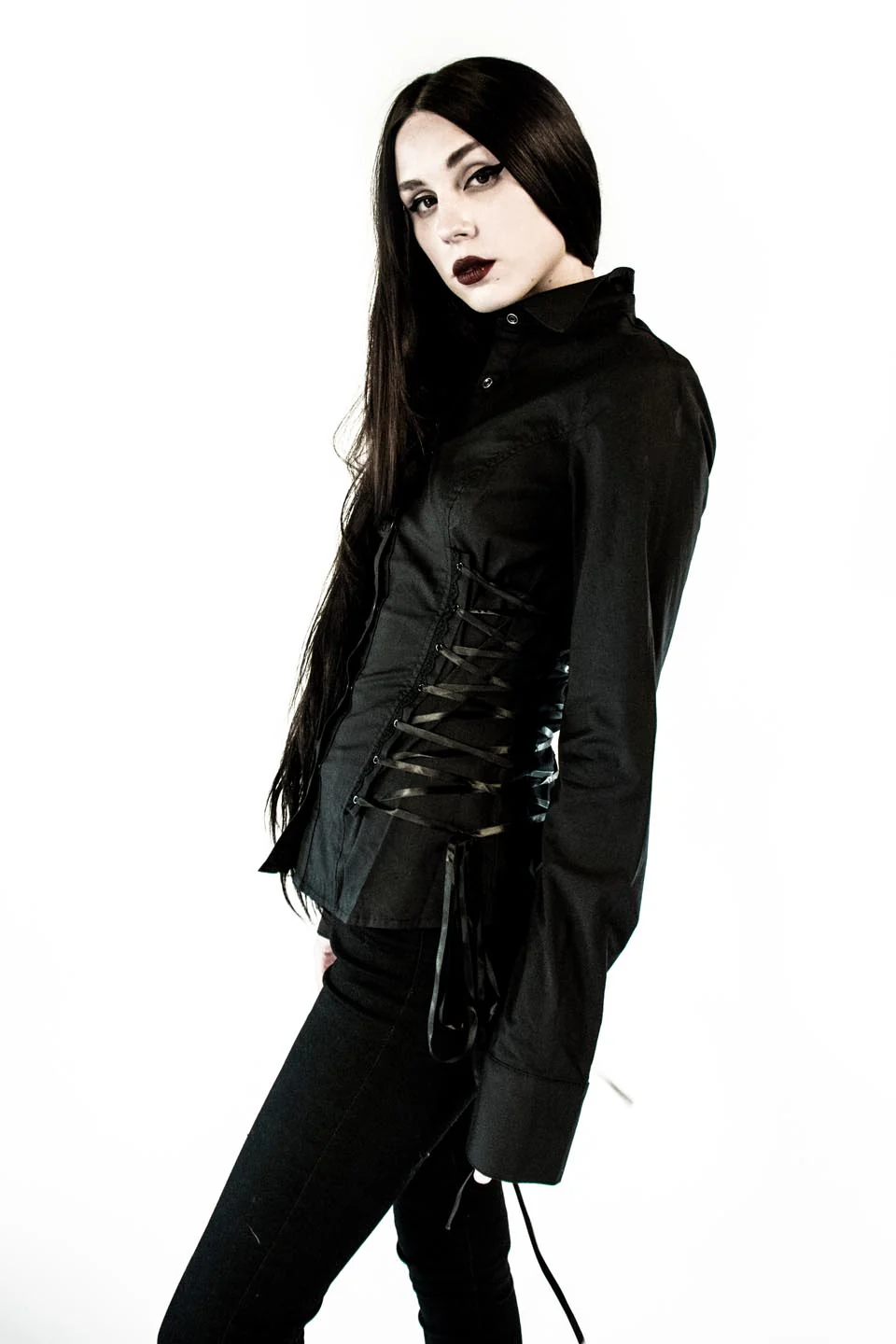 Vintage Wicked Lace Up Blouse - Image 2