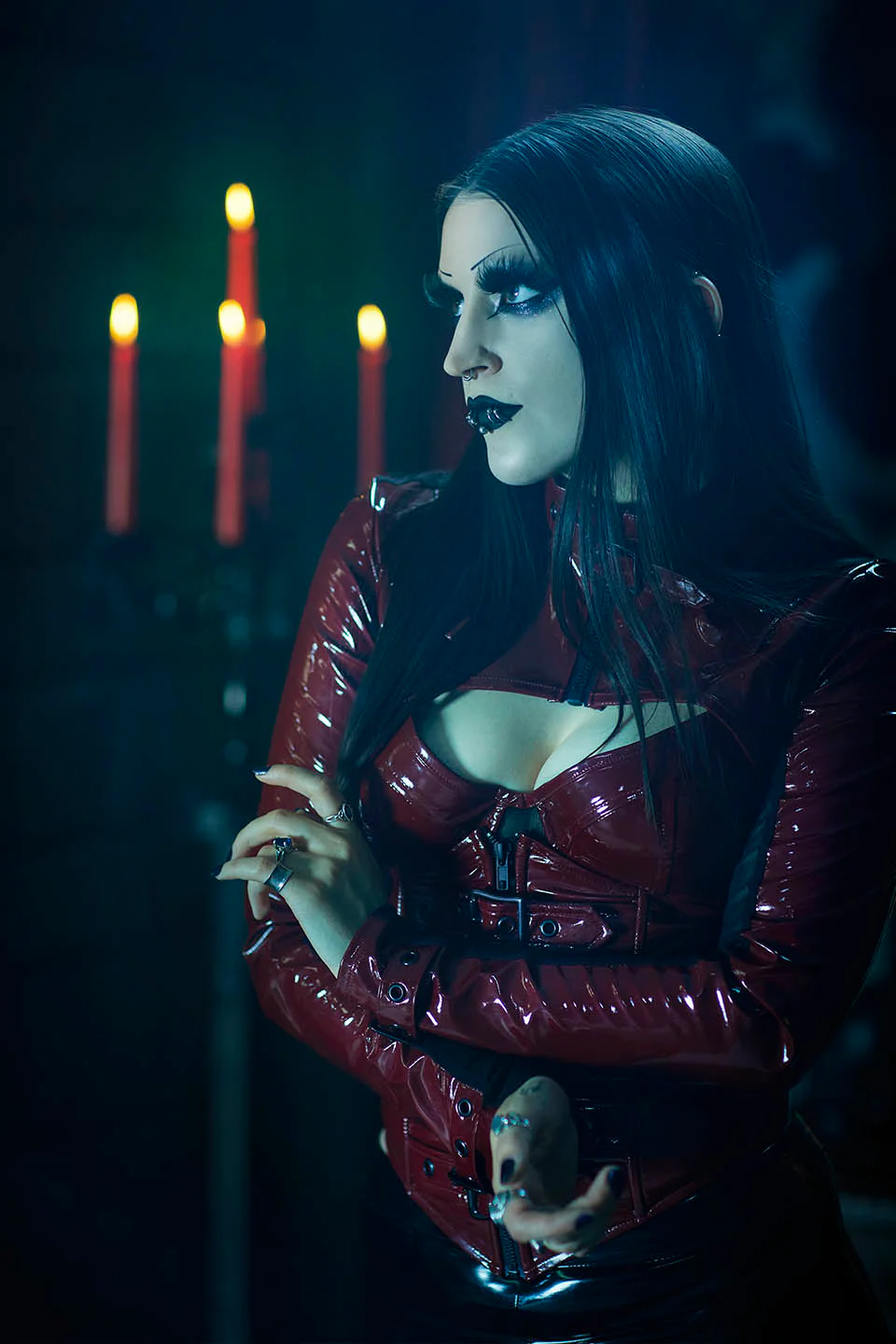 VINYL FETISH SHRUG JACKET in VAMPIRE RED - Image 7
