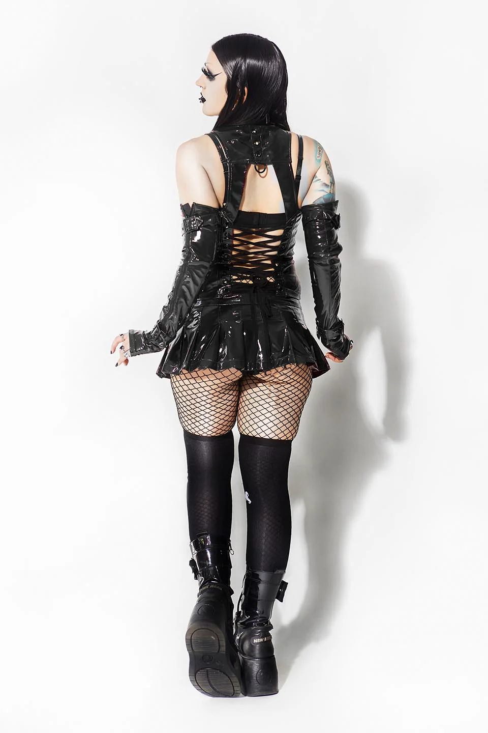 Vinyl PVC Pleated Micro Mini Skirt with Antique Nickel Bondage Rings - Image 3