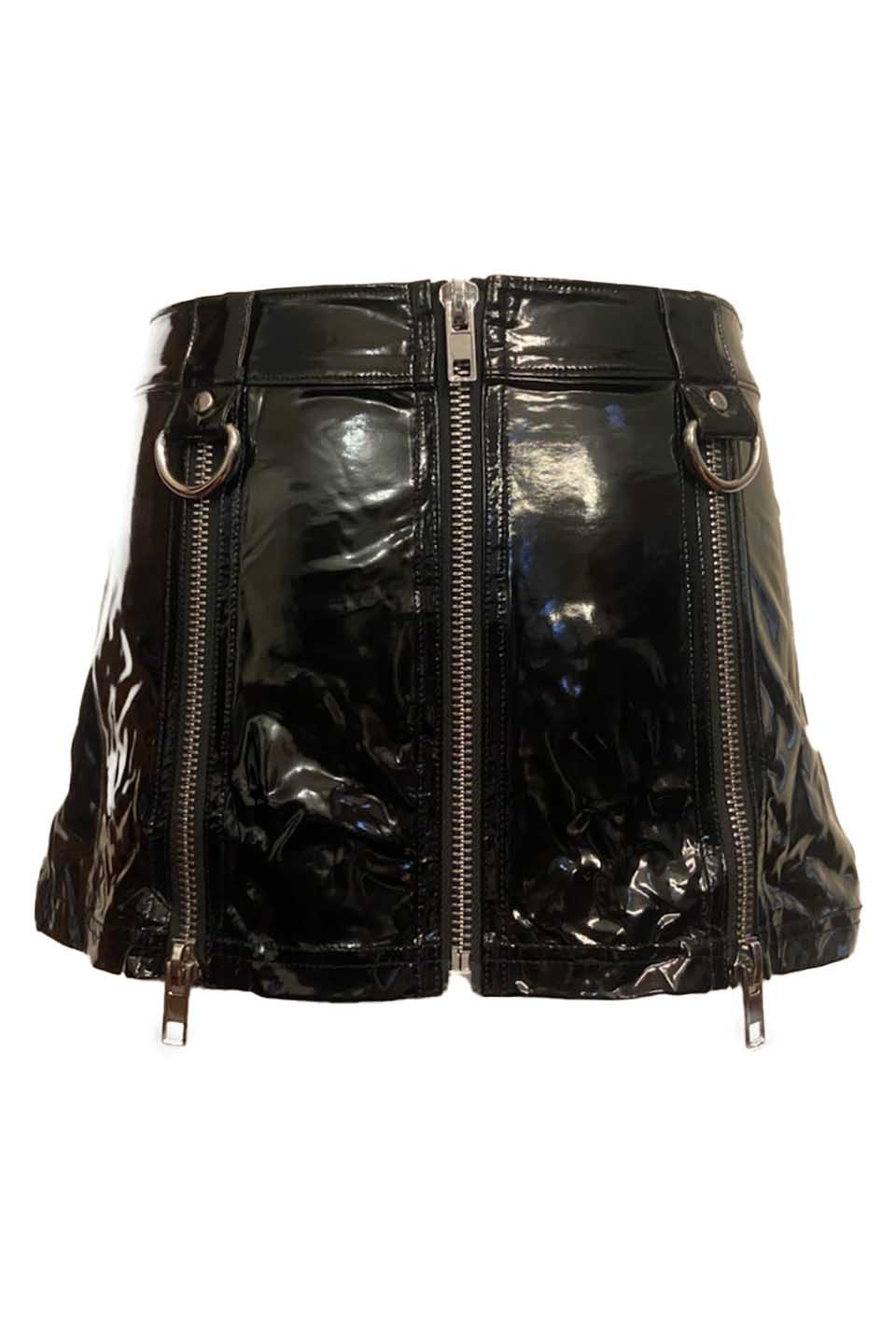 Vinyl Von Zipper Mini Skirt in Black PVC - Image 11